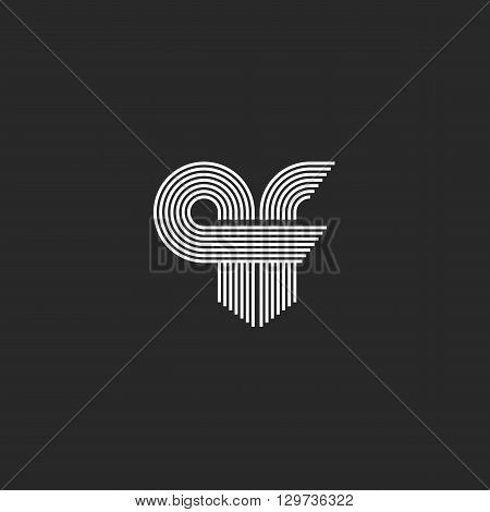 Monogram Combination Initials Qf Letters Logo For Business Card, Conjunction Q F Letters Offset Line