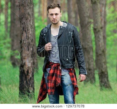 Trendy Guy In The Pine Forest