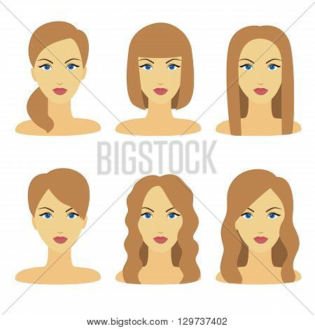 Vector design of beautiful collection of female brown hairdo