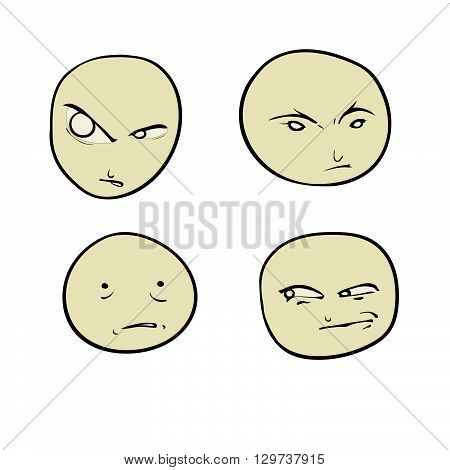 Four smiley. Persons with different emotions. On a white background.