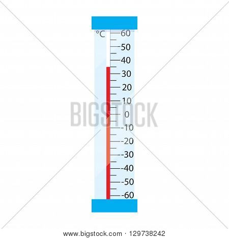 Street mercury thermometer. Measurement by Celso temperature. Icon thermometer in flash design. Thermometer isolated on white background. Vector illustration.