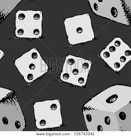 Game dice set. Luck, success. Hand drawn vector stock illustration. Seamless background pattern