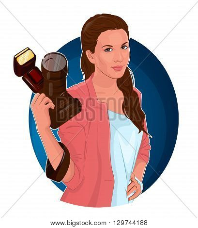 vector illustration of a girl photographer with camera