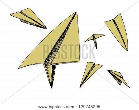 Paper planes set. Colorful vector stock illustration. Isolated on white background