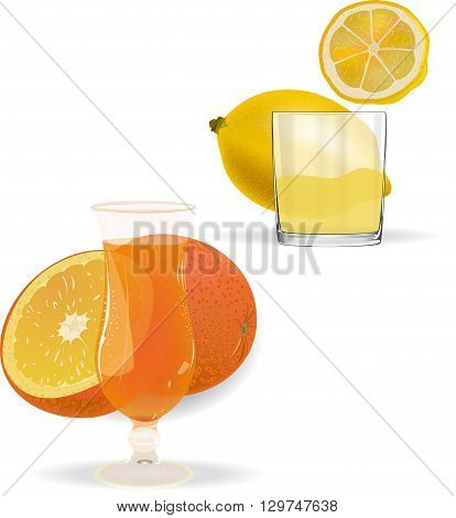 Cocktail glasses. The juice from the orange and lemon.