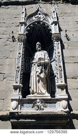 FLORENCE, ITALY - JUNE 05: Saint Mark by Donatello, Orsanmichele Church in Florence, Tuscany, Italy, on June 05, 2015