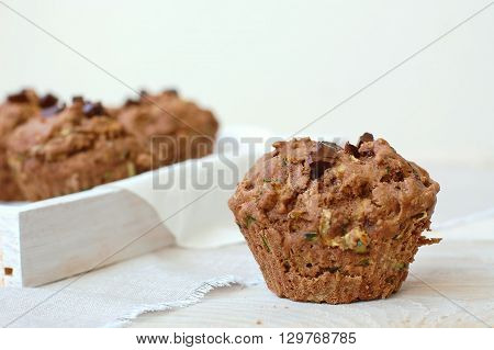 Chocolate Muffins On The White And Pink Background
