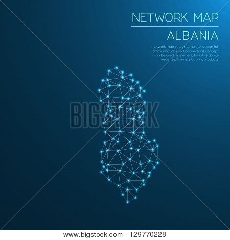 Albania Network Map. Abstract Polygonal Map Design. Internet Connections Vector Illustration.