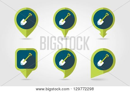 Gardening shovel flat vector pin map icon. Map pointer. Map markers. Garden eps 10