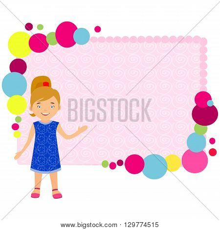 Happy lifestyle background. Little girl celebrating. Cartoon floral background for nice cards