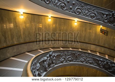 ROME, ITALY - APRIL 8, 2016: Spiral stairs of the Vatican Museums in Vatican city