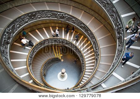 ROME, ITALY - APRIL 8, 2016: Spiral stairs of the Vatican Museums in Vatican city