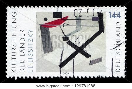 GERMANY - CIRCA 2003: a stamp printed in Germany shows Proun Room, painting by El Lissitzki, russian artist and printmaker, circa 2003