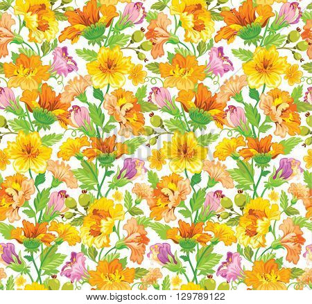 Vector illustration. Seamless flower pattern in yellow shades