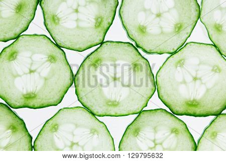 Cucumber slices. Pattern. Food background. Macro. Texture.