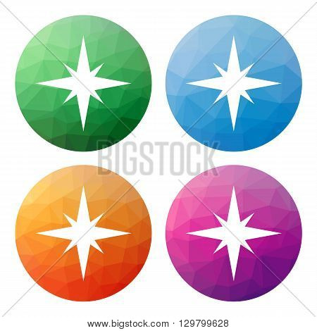 Set  Of 4 Isolated Modern Low Polygonal Buttons - Icons - For Compass