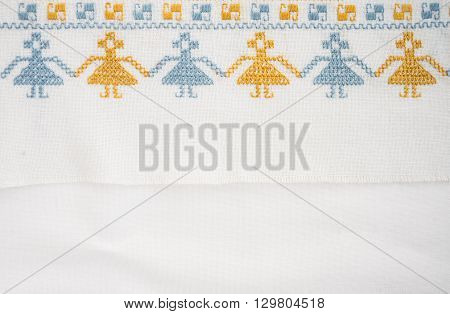Linen napkin with hand-embroidered traditional folk ornament