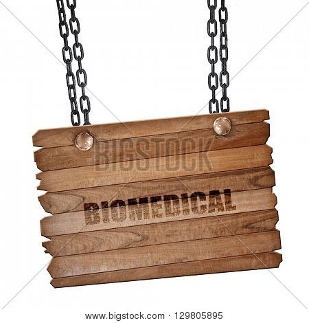 biomedical, 3D rendering, wooden board on a grunge chain