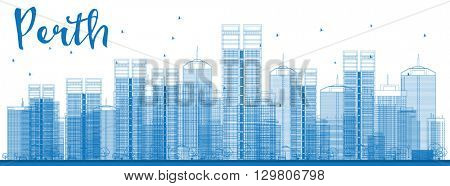 Perth skyline with blue buildings. Business and tourism concept with skyscrapers. Image for presentation, banner, placard or web site