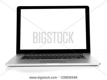 Laptop with black screen isolated on white