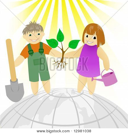 Bambini con un albero