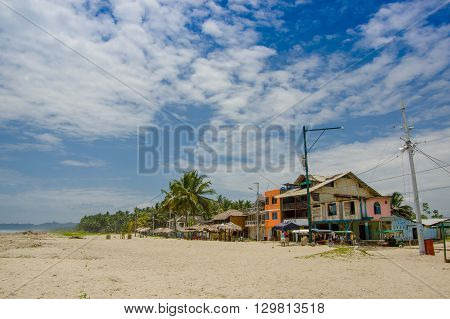 Muisne, Ecuador - March 16, 2016: Downtown Muisne city, small charming town located in the northern Ecuadorian coastline.