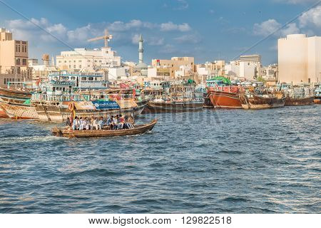 Water Taxi Crossing The Famous Creek In Dubai, Uae