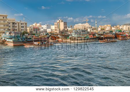 Water Taxi Crossing The Famous Creek In Dubai, Uae