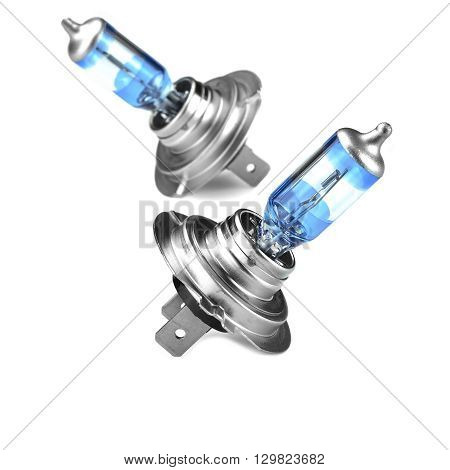 Two H7 High Power  Car Head Light Bulbs White Isolated
