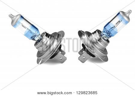 Two H7 High Power  Car Head Light Bulbs White Isolated
