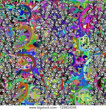 Seamless pattern on doodles background. Vector illustration. Seamless pattern for your design wallpapers, pattern fills, web page backgrounds, surface textures. Ornamental branch or floral background.