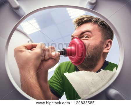 Man with cup plunger