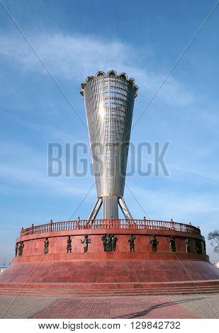 Shymkent, KAZAKHSTAN - January 26, 2016:This symbol of the city - Baiterek area, Shymkent, Kazakhstan             