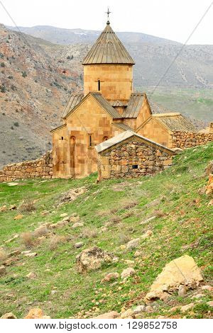 Ancient monastery Noravank in the mountains in Amaghu valley, Armenia. Was founded in 1205. 