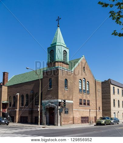 MONTREAL CANADA - 17TH MAY 2015: The outside of Sankt Bonifatius Church in Montreal during the day.