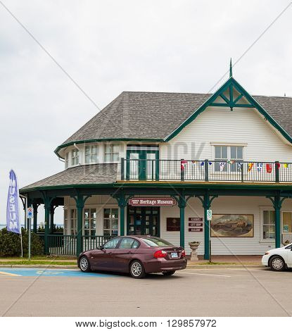 GANANOQUE CANADA - 18TH MAY 2015: The outside of the Heritage Museum in Gananoque during the day in the spring.