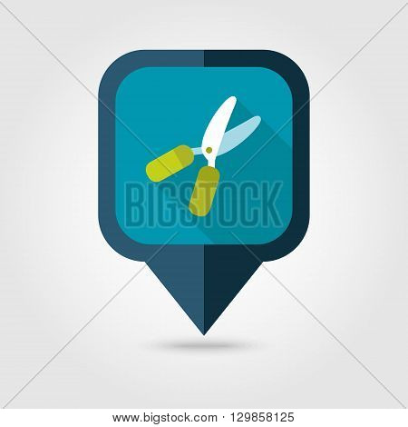 Secateurs pruner averruncator flat vector pin map icon. Map pointer. Map markers. Garden eps 10