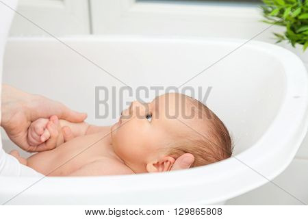 Bathtime For A Cute Little Newborn