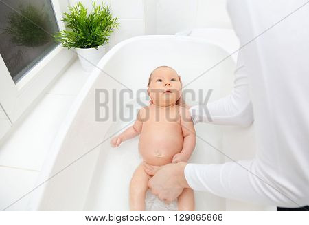 Bathtime For A Cute Little Newborn