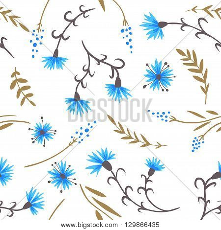 Cornflowers. seamless pattern with cute hand drawn flowers