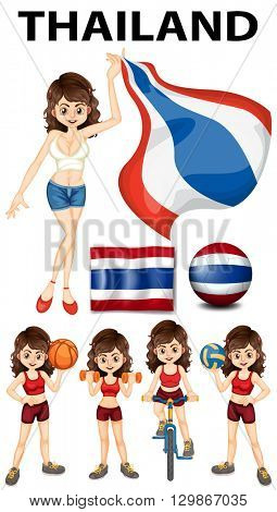 Thailand flag and woman athlete illustration