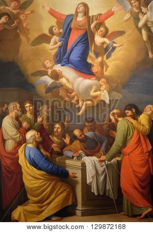 LUCCA, ITALY - JUNE 06, 2015: Altarpiece depicting Assumption of the Virgin Mary, work by Stefano Tofanelliin Cathedral of St.Martin in Lucca, Italy, on June 06, 2015
