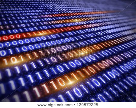 Digital information concept - binare code background. 3d render