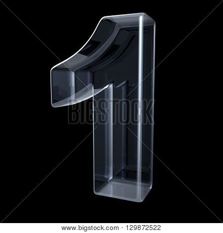 Transparent x-ray number 1 ONE. 3D render illustration on black background