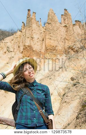 Woman Hiker With Backpack Outdoors