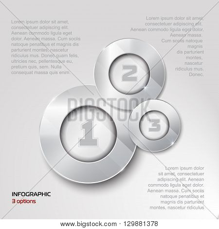 Vector circle elements for infographic. Template for presentation, diagram, graph. Business concept with 3 options, parts, steps or processes. Abstract 3D digital illustration Infographic. silver elements on whithe background