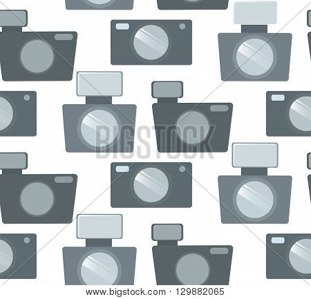 Seamless pattern with flat camera in row. Vector background for your creativity