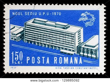 ZAGREB, CROATIA - JULY 18: a stamp printed in the Romania shows Opening of UPU Headquarters, Bern, circa 1970, on July 18, 2012, Zagreb, Croatia
