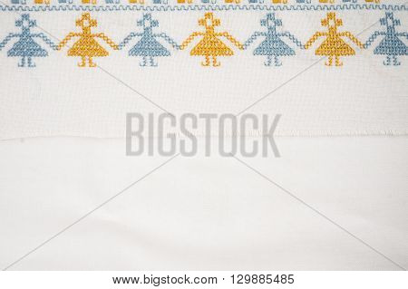 Linen napkin with hand-embroidered traditional folk ornament