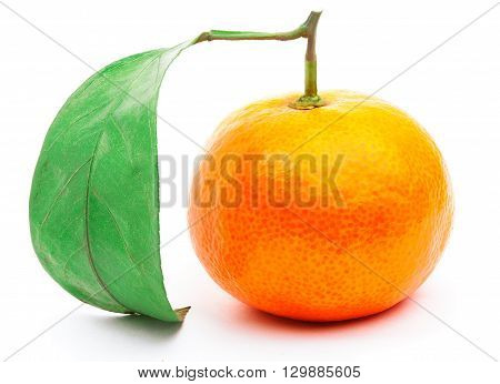 Tangerine with leaf isolated on the white background with clipping path